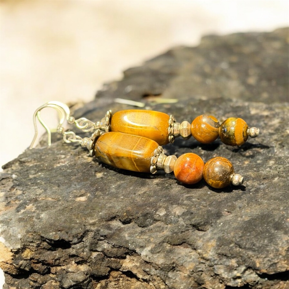 Handcrafted tigers eye earrings - Picture 4 of 8